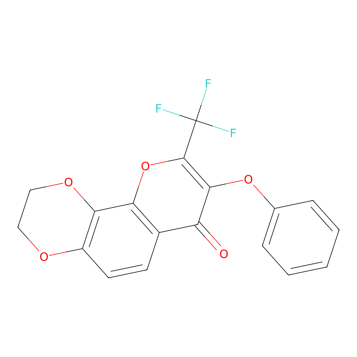 8-phenoxy-9-(trifluoromethyl)-2,3-dihydro-7H-[1,4]dioxino[2,3-h]chromen-7-one molecular structure, CAS 315232-68-9