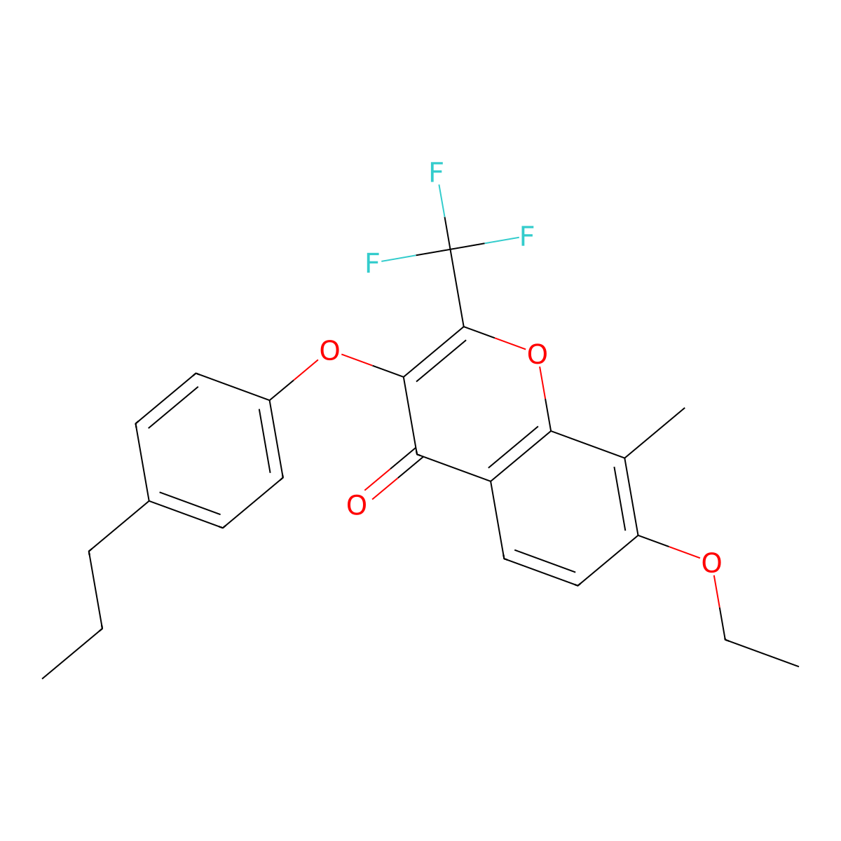 7-ethoxy-8-methyl-3-(4-propylphenoxy)-2-(trifluoromethyl)-4H-chromen-4-one molecular structure, CAS 315233-18-2