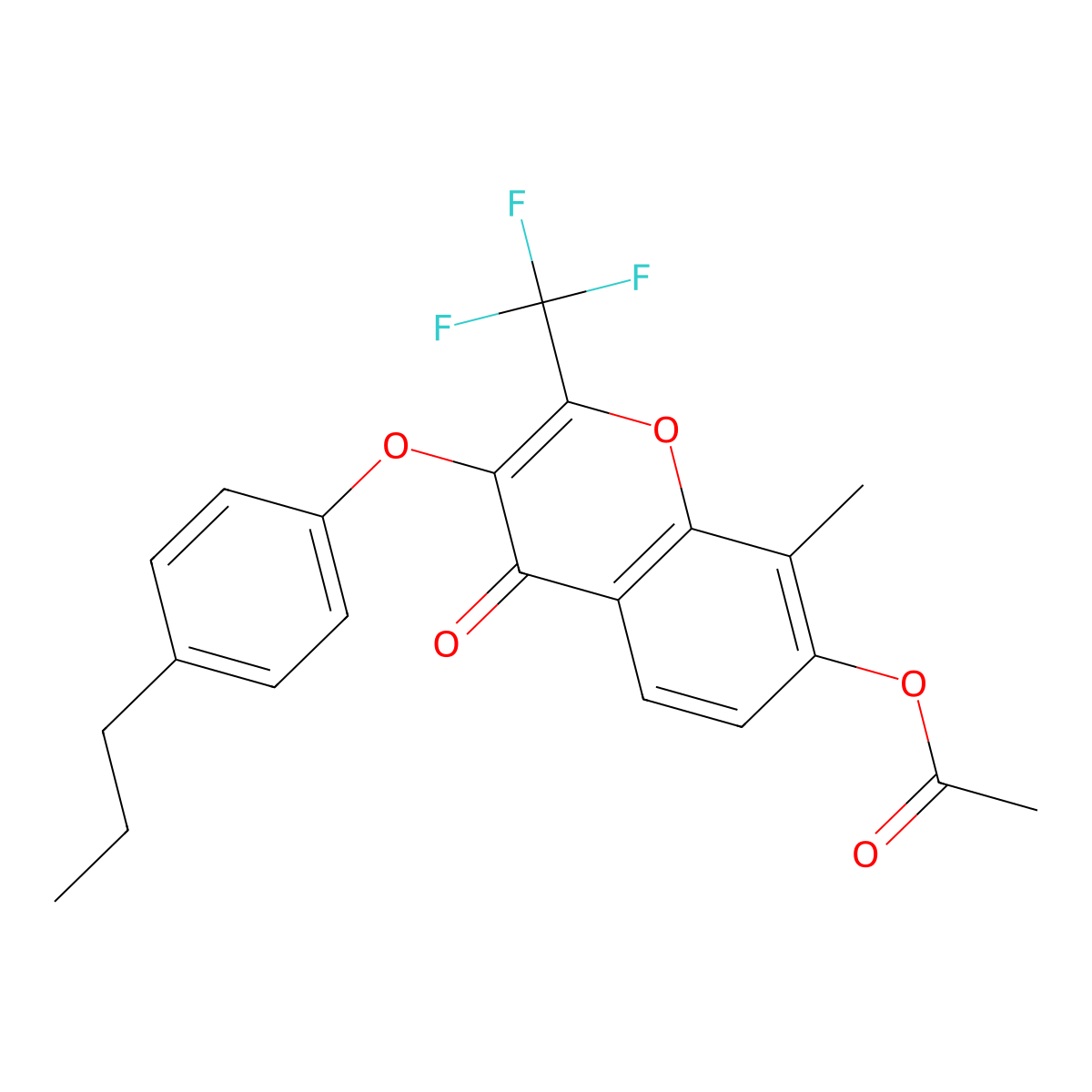 8-methyl-4-oxo-3-(4-propylphenoxy)-2-(trifluoromethyl)-4H-chromen-7-yl acetate molecular structure, CAS 315233-49-9