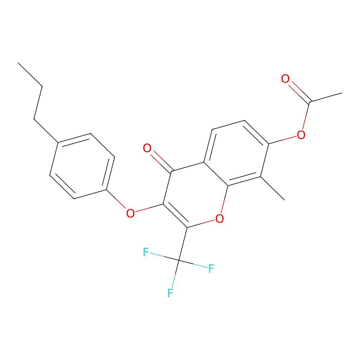 8-methyl-4-oxo-3-(4-propylphenoxy)-2-(trifluoromethyl)-4H-chromen-7-yl acetate molecular structure, CAS 315233-49-9