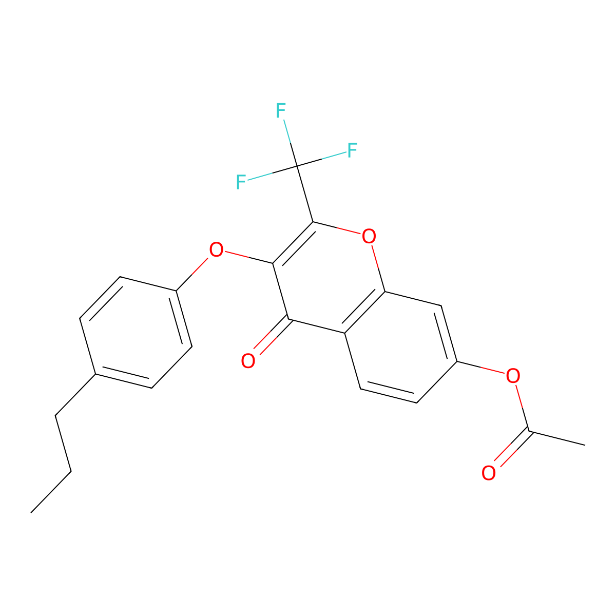4-oxo-3-(4-propylphenoxy)-2-(trifluoromethyl)-4H-chromen-7-yl acetate molecular structure, CAS 315233-50-2