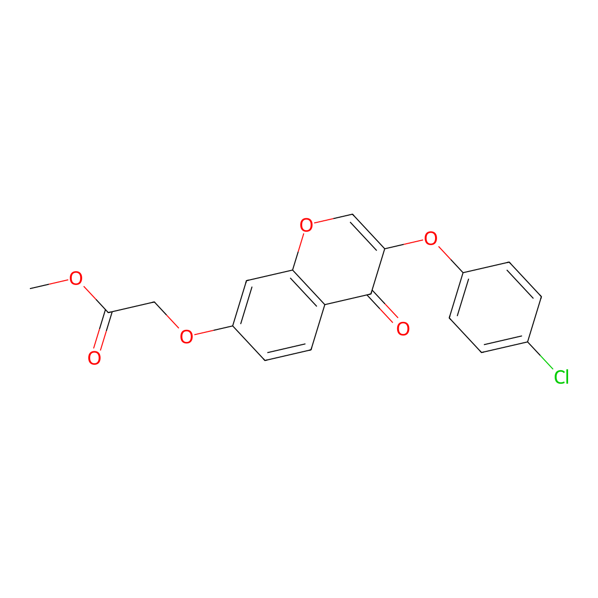Methyl 2-[3-(4-chlorophenoxy)-4-oxochromen-7-yl]oxyacetate molecular structure, CAS 315234-23-2