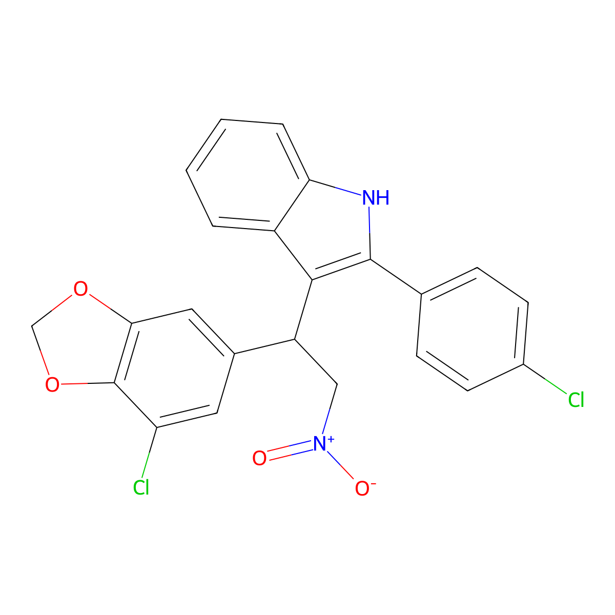 3-[1-(7-chloro-1,3-dioxaindan-5-yl)-2-nitroethyl]-2-(4-chlorophenyl)-1H-indole molecular structure, CAS 315235-07-5