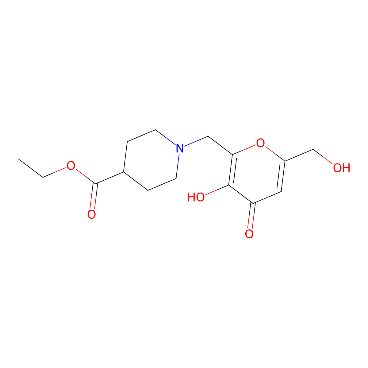 ethyl 1-{[3-hydroxy-6-(hydroxymethyl)-4-oxo-4H-pyran-2-yl]methyl}piperidine-4-carboxylate molecular structure, CAS 315235-12-2