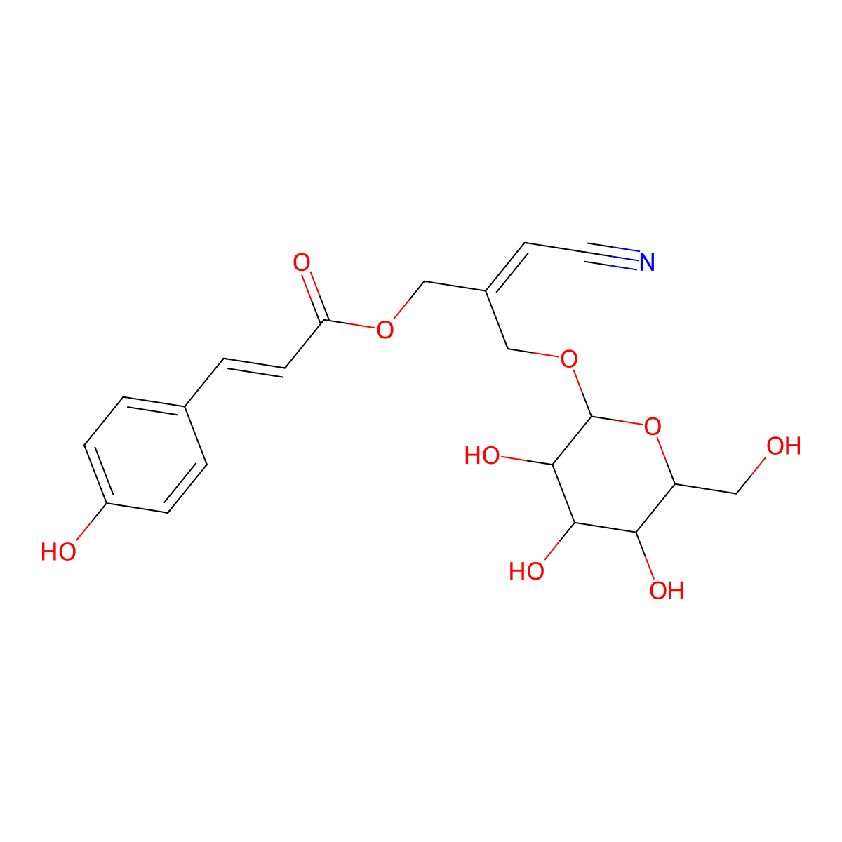 [3-Cyano-2-[[3,4,5-trihydroxy-6-(hydroxymethyl)oxan-2-yl]oxymethyl]prop-2-enyl] 3-(4-hydroxyphenyl)prop-2-enoate molecular structure, CAS 315236-68-1