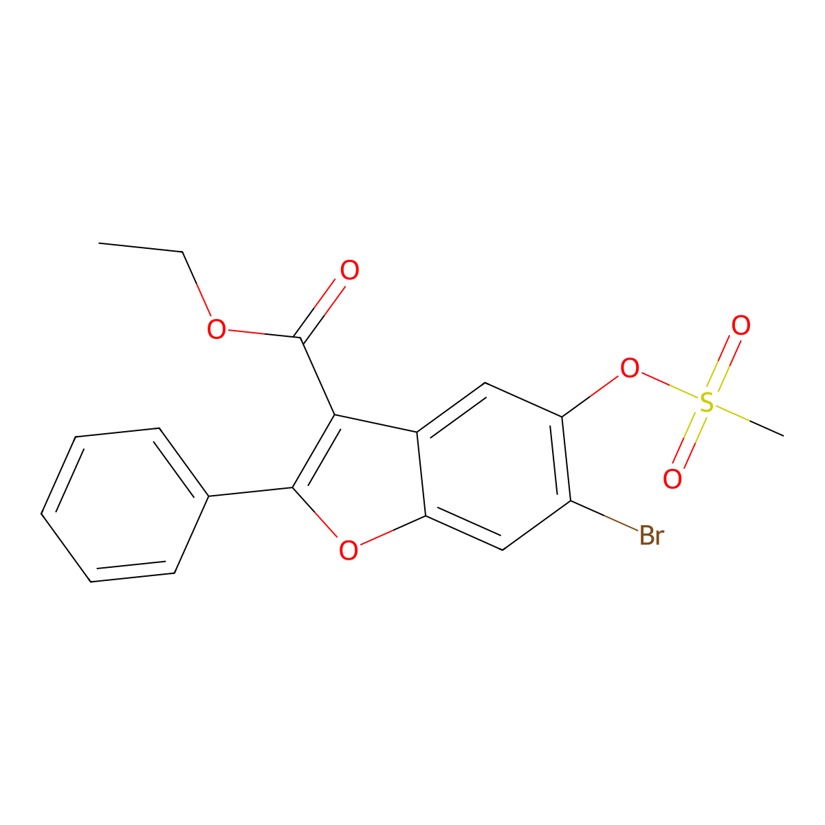 Ethyl 6-bromo-5-((methylsulfonyl)oxy)-2-phenylbenzofuran-3-carboxylate molecular structure, CAS 315237-07-1