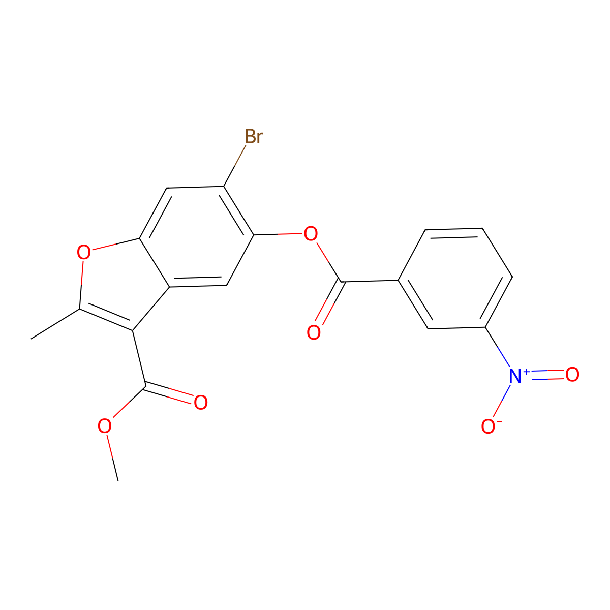 Methyl 6-bromo-2-methyl-5-((3-nitrobenzoyl)oxy)benzofuran-3-carboxylate molecular structure, CAS 315237-18-4