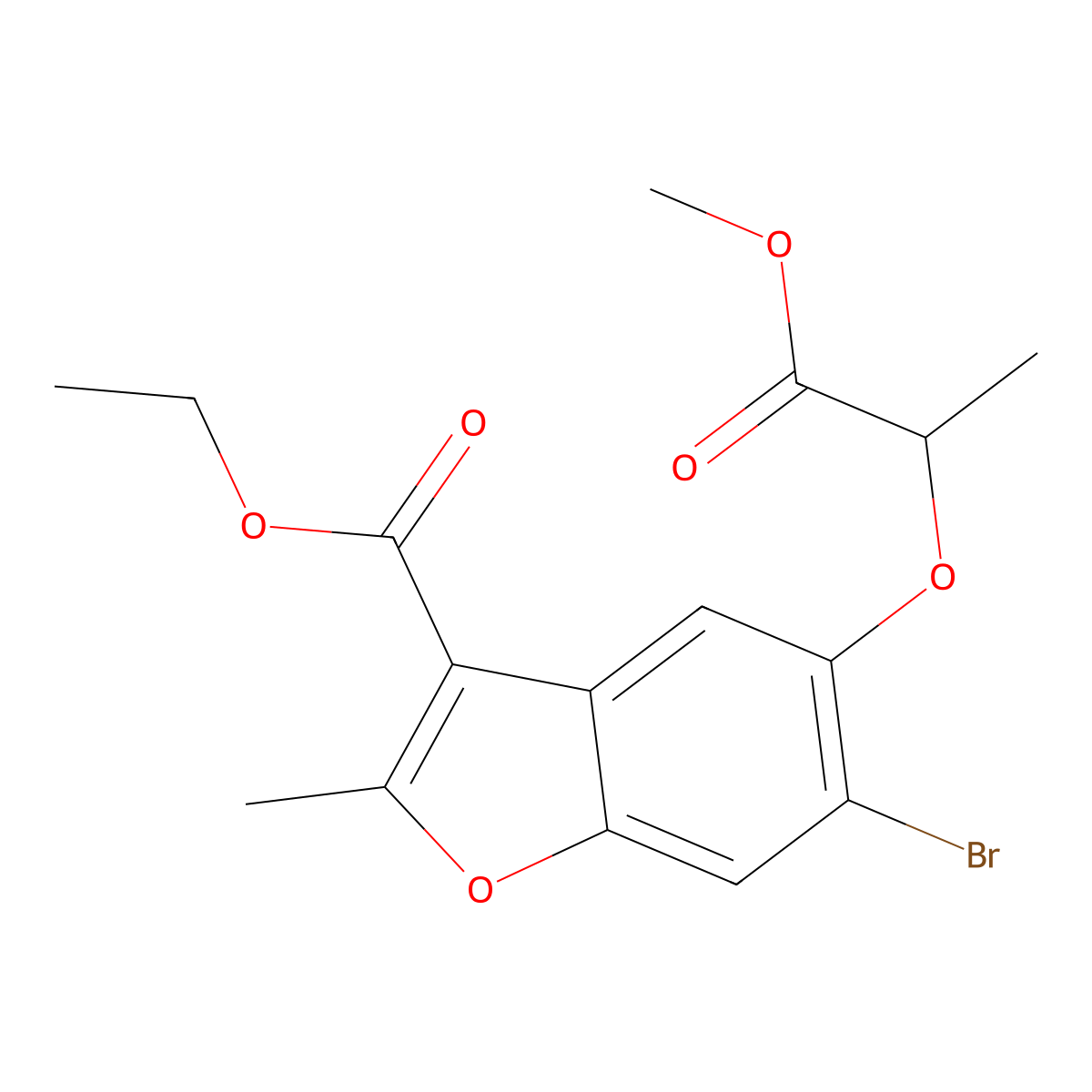 Ethyl 6-bromo-5-[(1-methoxy-1-oxopropan-2-yl)oxy]-2-methyl-1-benzofuran-3-carboxylate molecular structure, CAS 315237-28-6