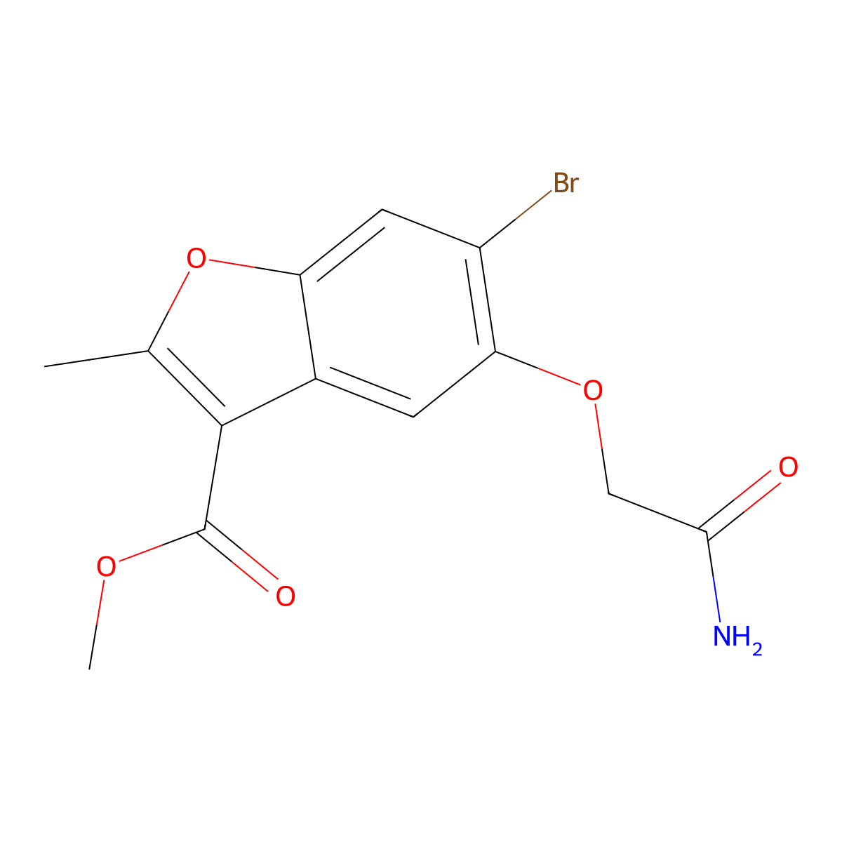 Methyl 5-(2-amino-2-oxoethoxy)-6-bromo-2-methyl-1-benzofuran-3-carboxylate molecular structure, CAS 315237-36-6