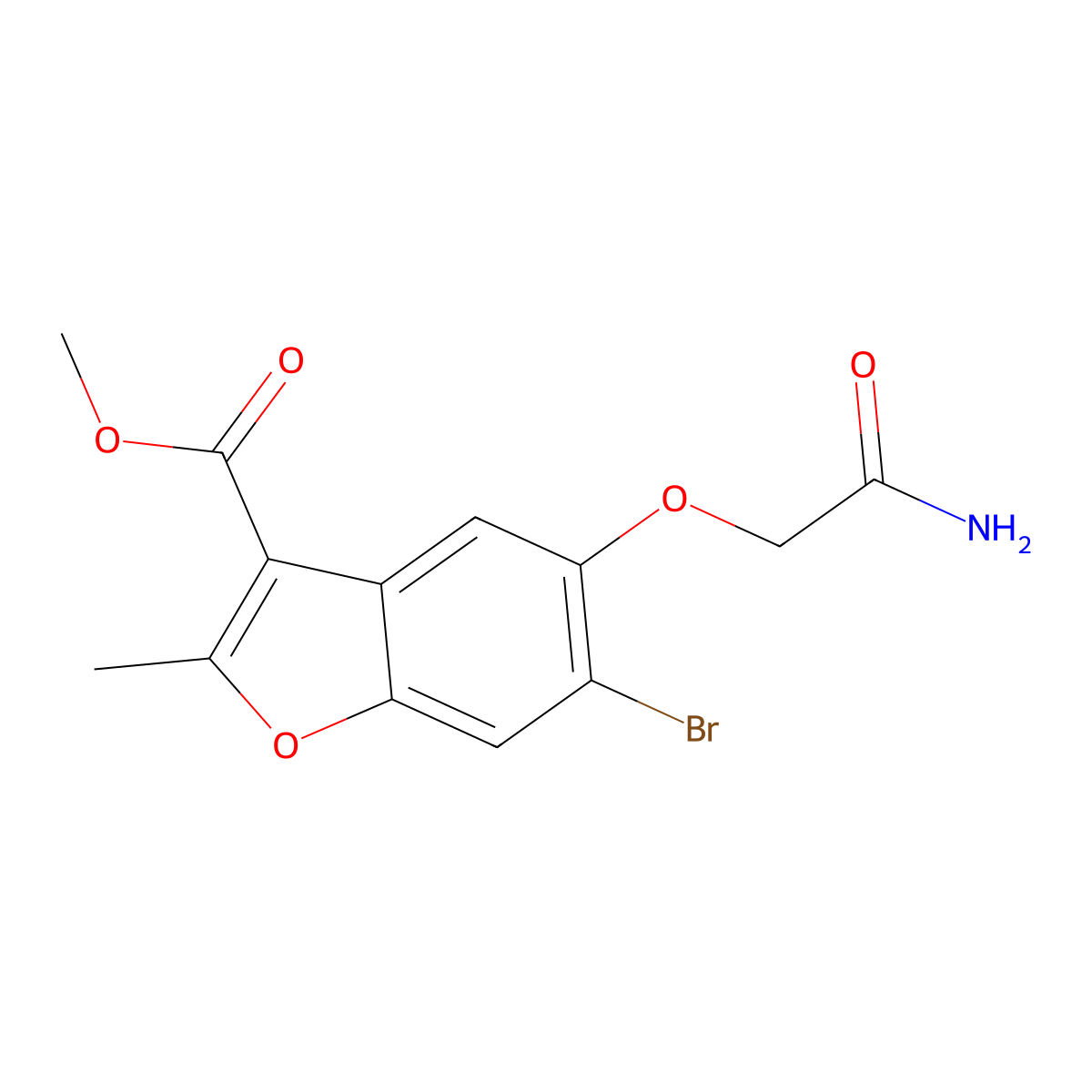 Methyl 5-(2-amino-2-oxoethoxy)-6-bromo-2-methyl-1-benzofuran-3-carboxylate molecular structure, CAS 315237-36-6