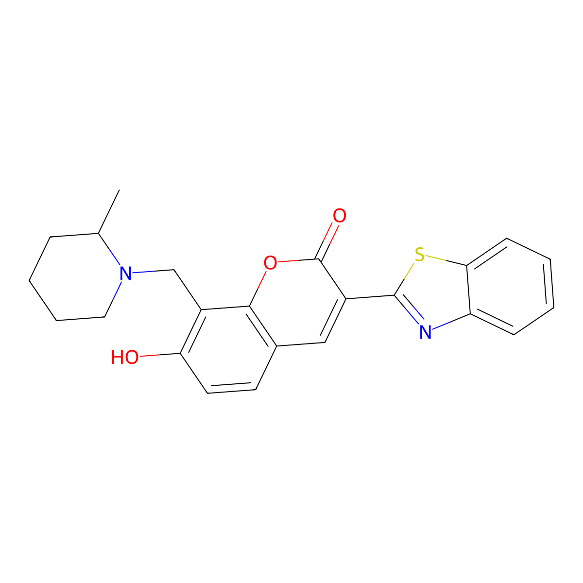 3-(1,3-benzothiazol-2-yl)-7-hydroxy-8-[(2-methylpiperidin-1-yl)methyl]-2H-chromen-2-one molecular structure, CAS 315237-51-5