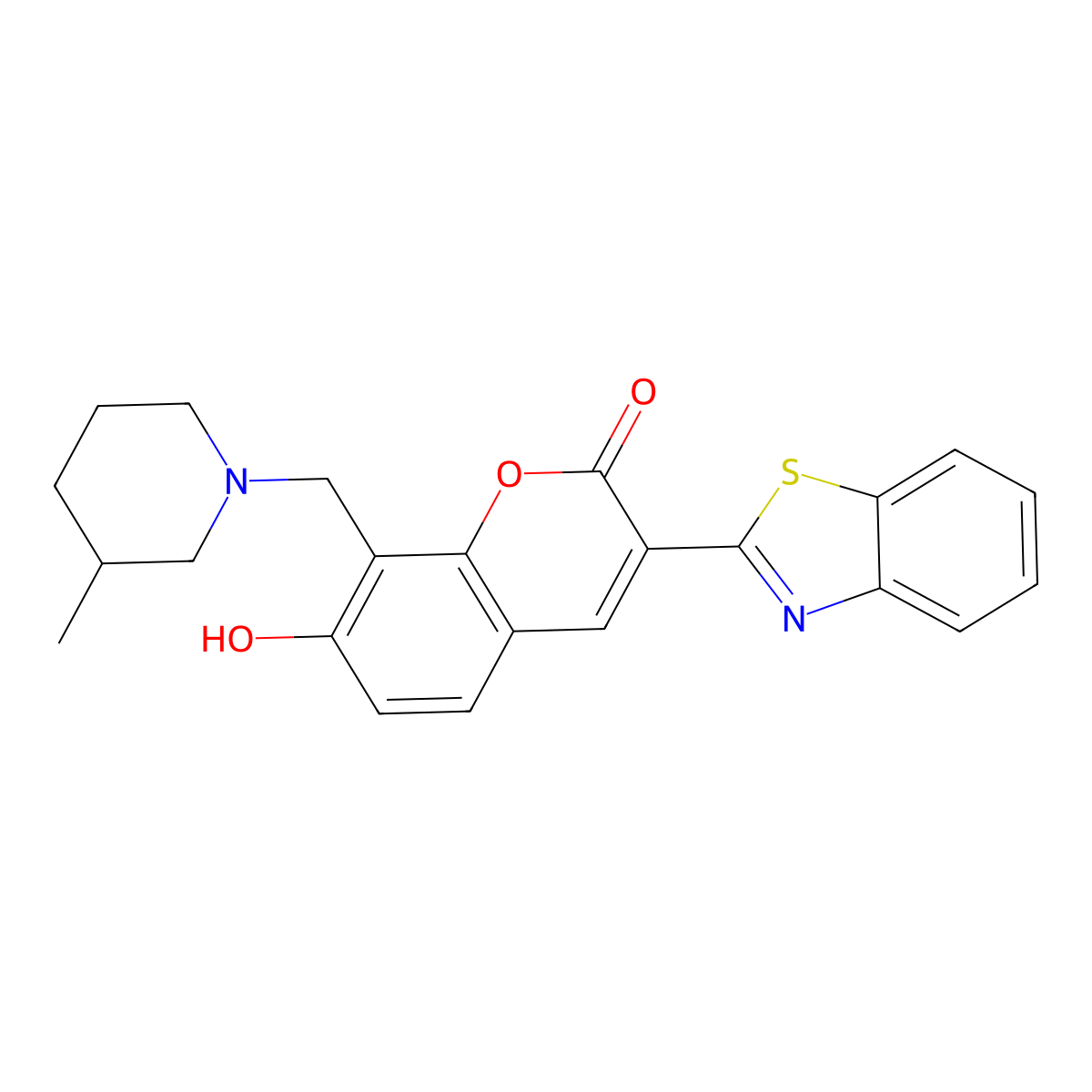 3-(1,3-benzothiazol-2-yl)-7-hydroxy-8-[(3-methylpiperidin-1-yl)methyl]-2H-chromen-2-one molecular structure, CAS 315237-53-7