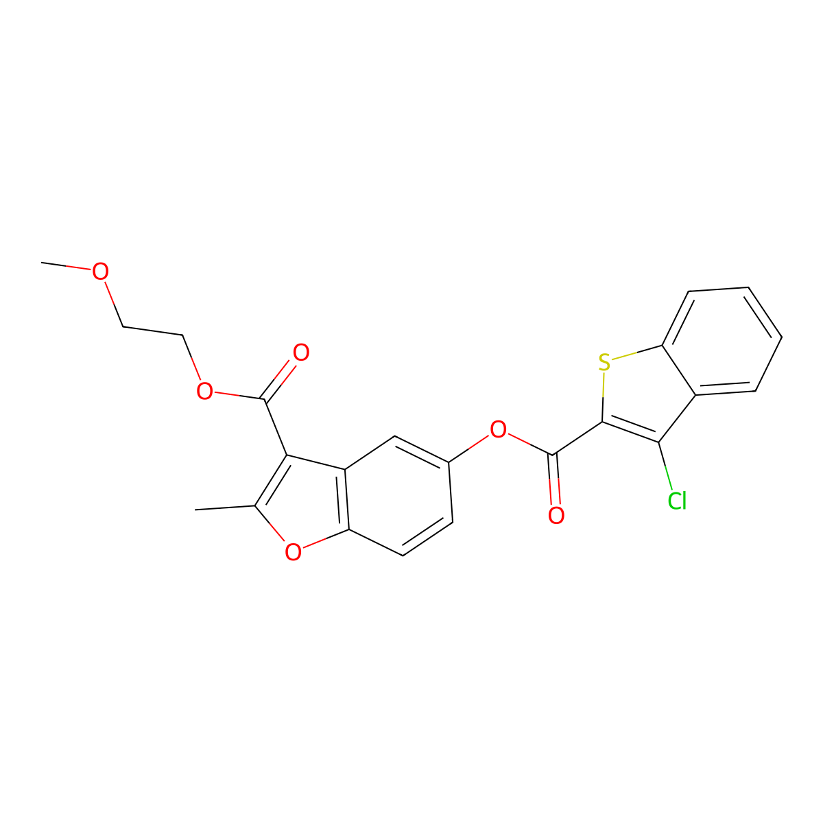 2-Methoxyethyl 5-(3-chloro-1-benzothiophene-2-carbonyloxy)-2-methyl-1-benzofuran-3-carboxylate molecular structure, CAS 315237-65-1