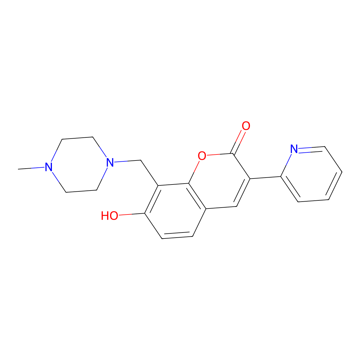 7-hydroxy-8-((4-methylpiperazin-1-yl)methyl)-3-(pyridin-2-yl)-2H-chromen-2-one molecular structure, CAS 315237-88-8