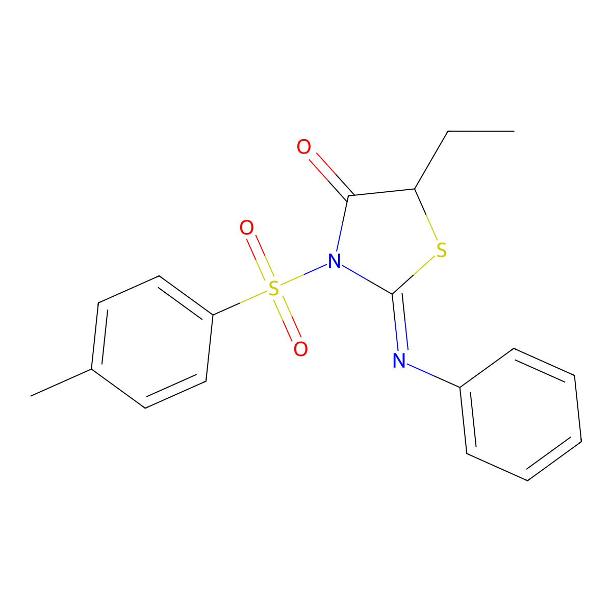 (Z)-5-ethyl-2-(phenylimino)-3-tosylthiazolidin-4-one molecular structure, CAS 315238-23-4