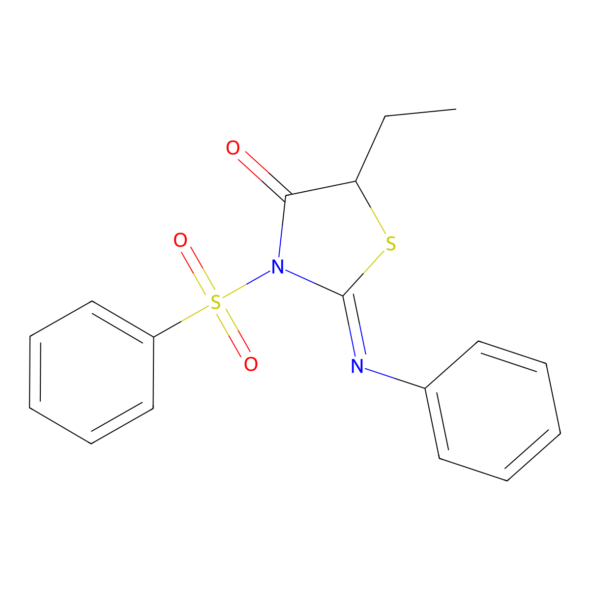 (2E)-5-ethyl-2-(phenylimino)-3-(phenylsulfonyl)-1,3-thiazolidin-4-one molecular structure, CAS 315238-24-5