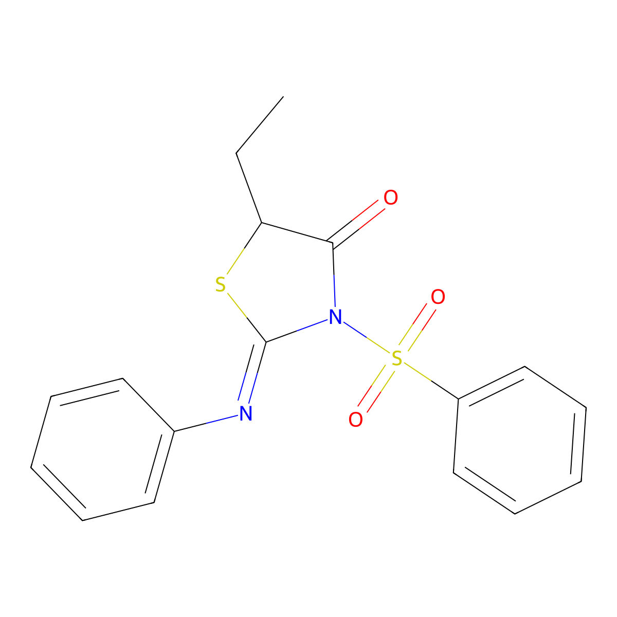 (2E)-5-ethyl-2-(phenylimino)-3-(phenylsulfonyl)-1,3-thiazolidin-4-one molecular structure, CAS 315238-24-5