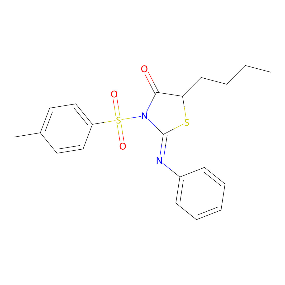 5-Butyl-2-(phenylimino)-3-tosylthiazolidin-4-one molecular structure, CAS 315238-28-9