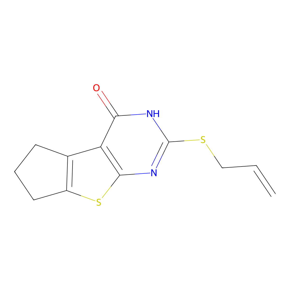 2-(allylsulfanyl)-3,5,6,7-tetrahydro-4H-cyclopenta[4,5]thieno[2,3-d]pyrimidin-4-one molecular structure, CAS 315239-10-2
