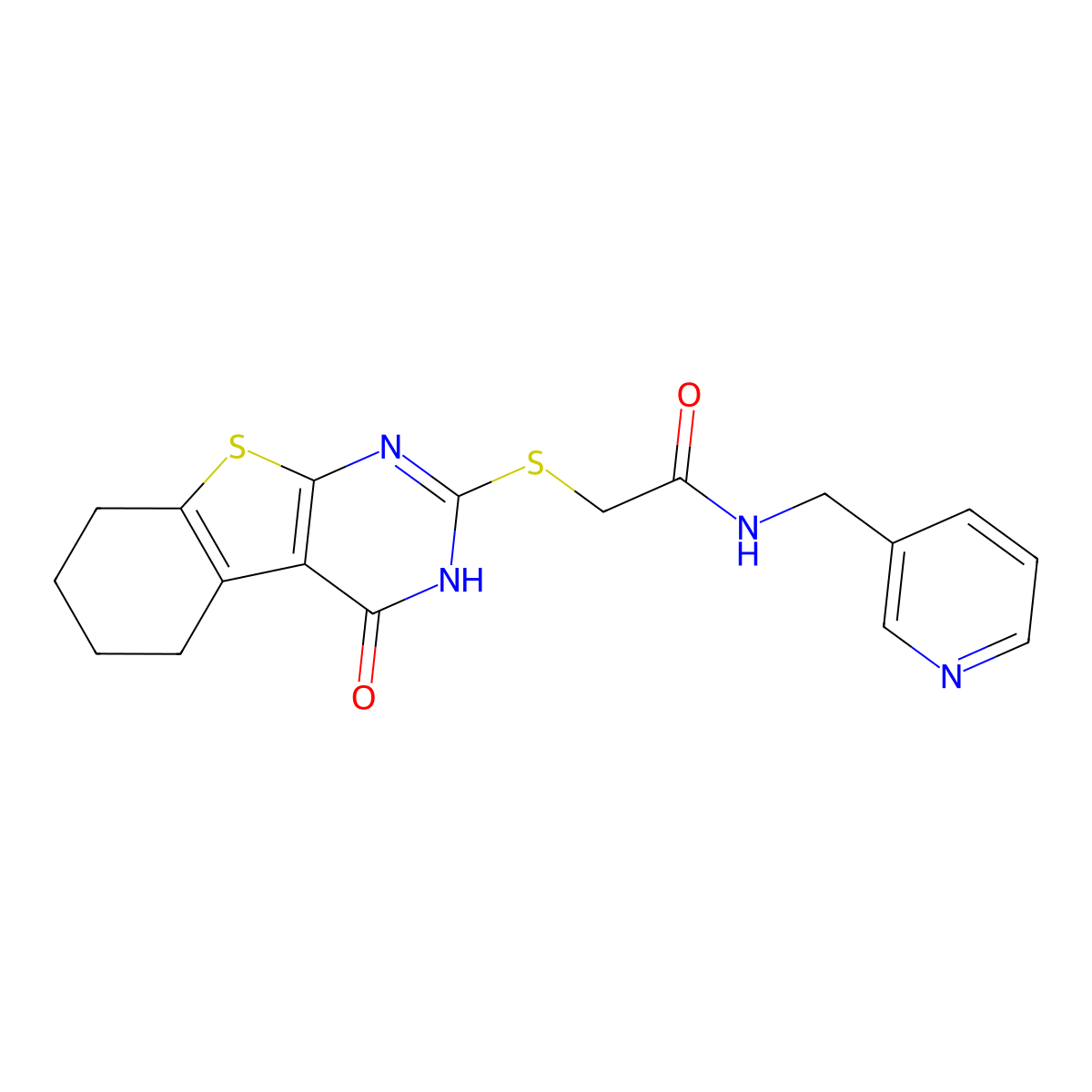 2-[(4-oxo-5,6,7,8-tetrahydro-3H-[1]benzothiolo[2,3-d]pyrimidin-2-yl)sulfanyl]-N-(pyridin-3-ylmethyl)acetamide molecular structure, CAS 315239-11-3