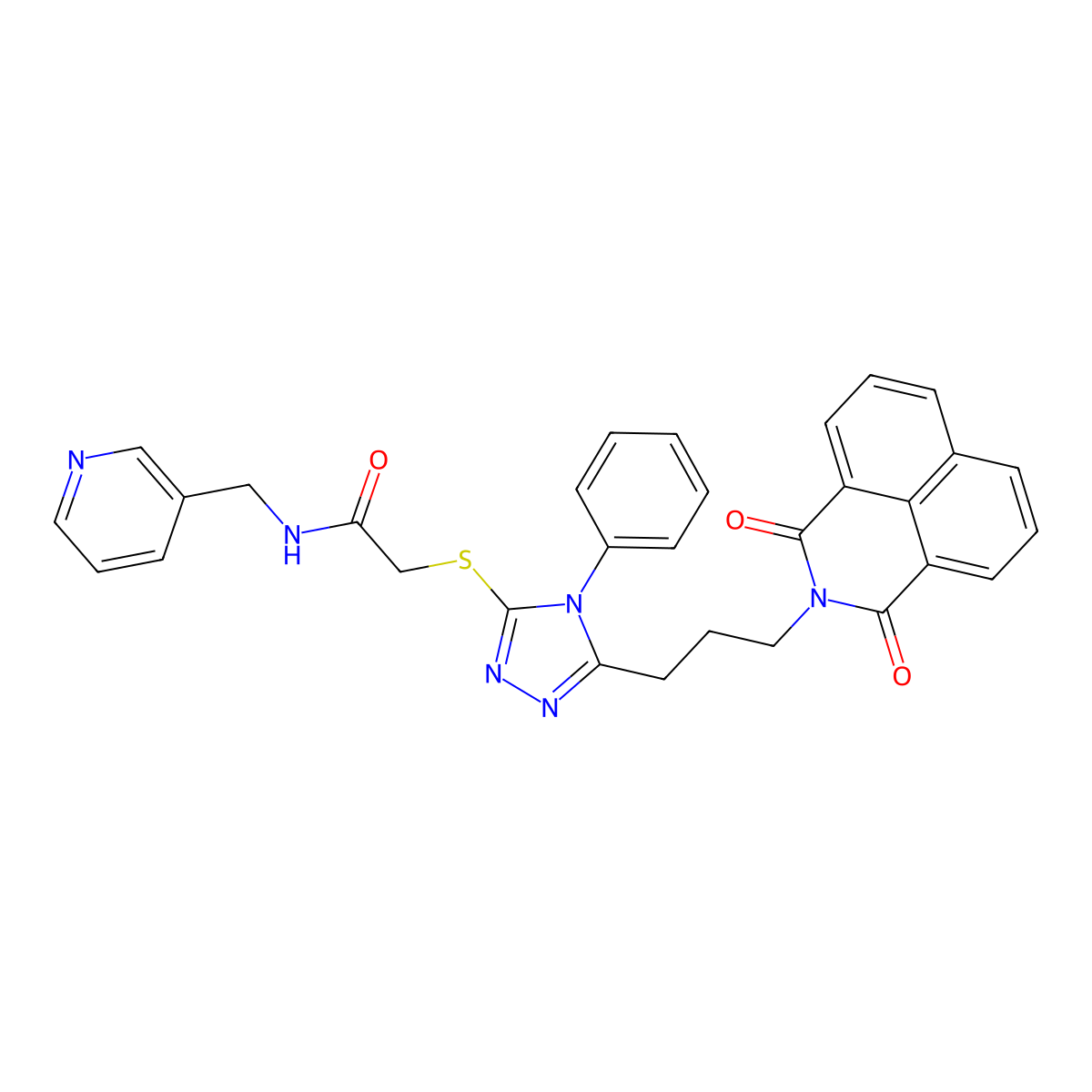 2-[[5-[3-(1,3-dioxobenzo[de]isoquinolin-2-yl)propyl]-4-phenyl-1,2,4-triazol-3-yl]sulfanyl]-N-(pyridin-3-ylmethyl)acetamide molecular structure, CAS 315239-13-5