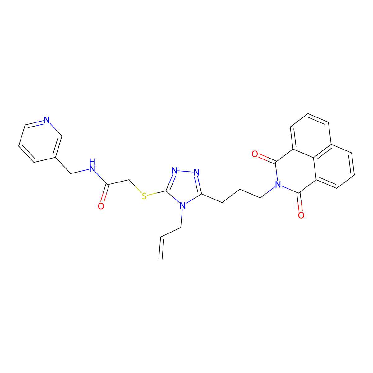 2-[[5-[3-(1,3-dioxobenzo[de]isoquinolin-2-yl)propyl]-4-prop-2-enyl-1,2,4-triazol-3-yl]sulfanyl]-N-(pyridin-3-ylmethyl)acetamide molecular structure, CAS 315239-14-6