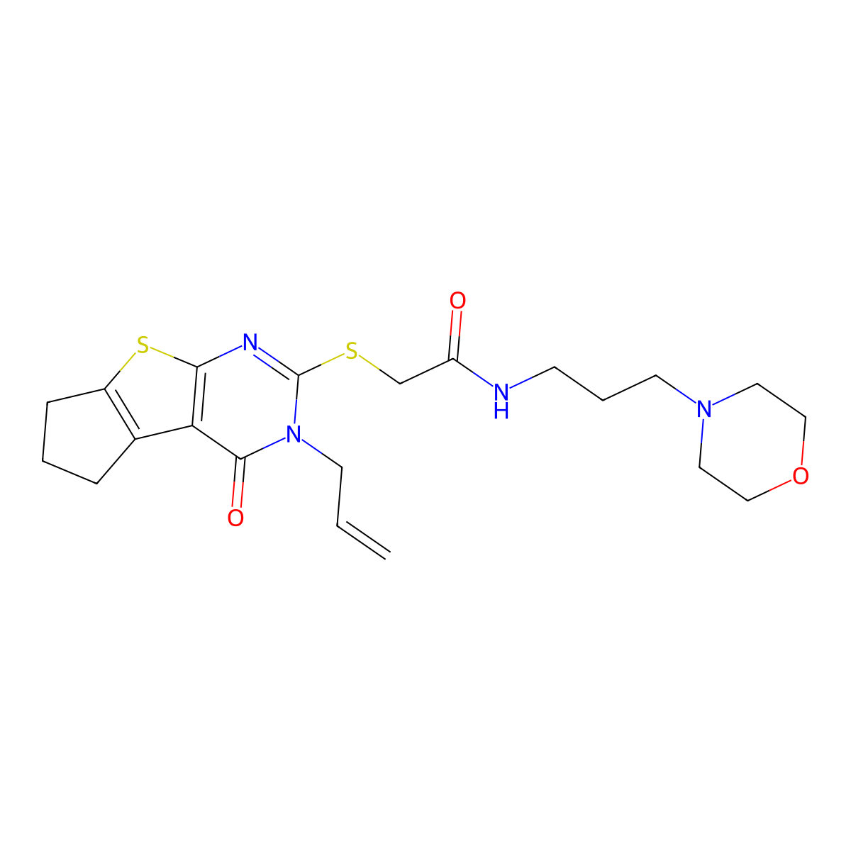 2-((3-allyl-4-oxo-4,5,6,7-tetrahydro-3H-cyclopenta[4,5]thieno[2,3-d]pyrimidin-2-yl)thio)-N-(3-morpholinopropyl)acetamide molecular structure, CAS 315239-18-0