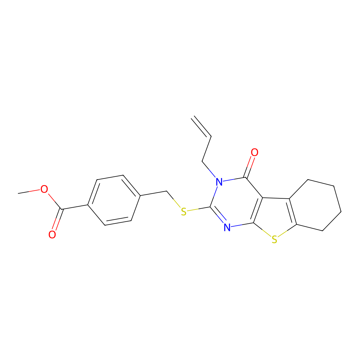 Methyl 4-[(4-oxo-3-prop-2-enyl-5,6,7,8-tetrahydro-[1]benzothiolo[2,3-d]pyrimidin-2-yl)sulfanylmethyl]benzoate molecular structure, CAS 315239-22-6