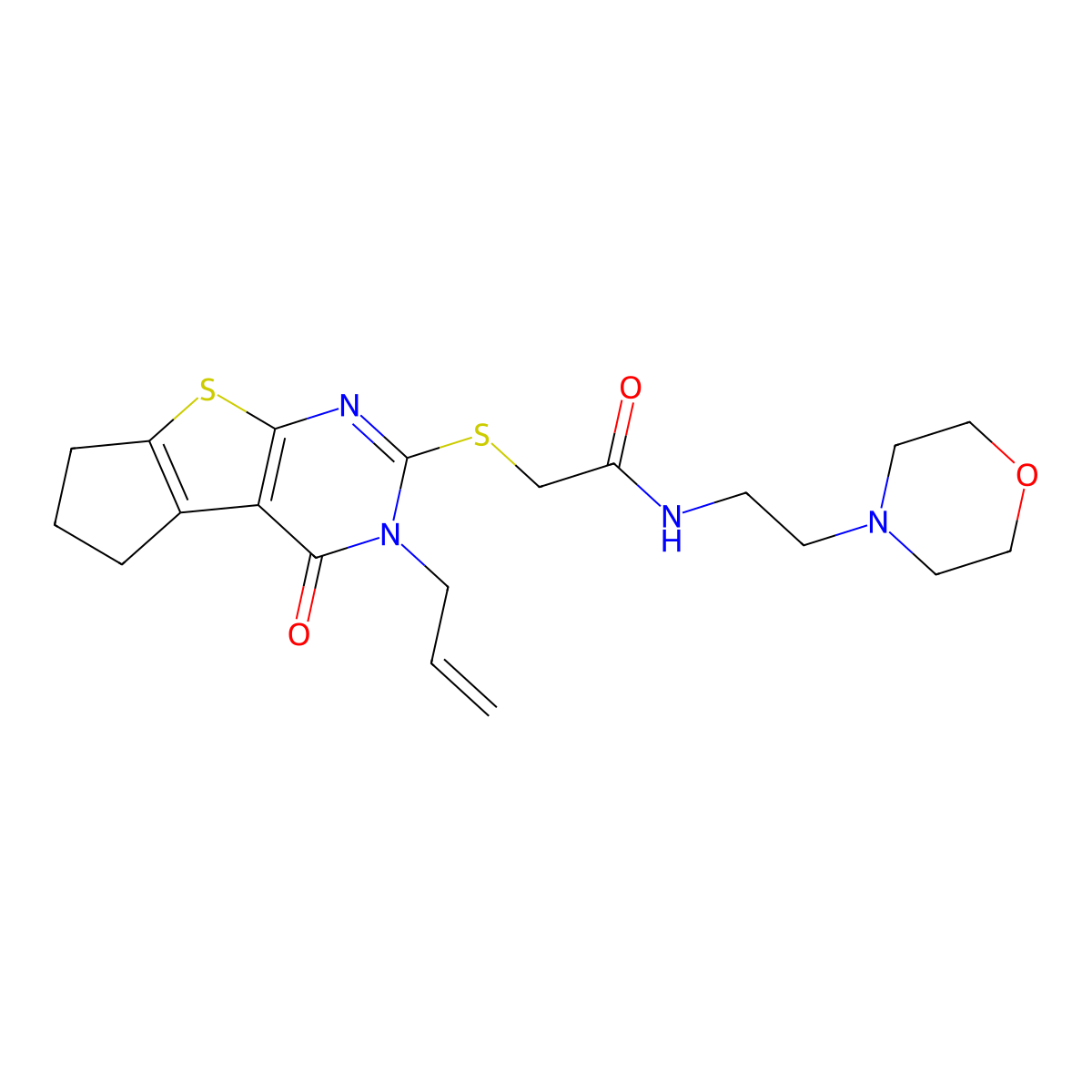 2-((3-allyl-4-oxo-4,5,6,7-tetrahydro-3H-cyclopenta[4,5]thieno[2,3-d]pyrimidin-2-yl)thio)-N-(2-morpholinoethyl)acetamide molecular structure, CAS 315239-30-6