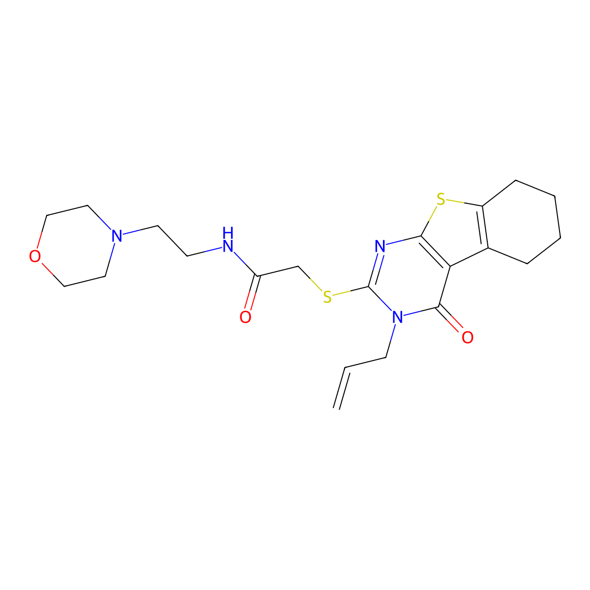 N-(2-morpholin-4-ylethyl)-2-[(4-oxo-3-prop-2-enyl-5,6,7,8-tetrahydro-[1]benzothiolo[2,3-d]pyrimidin-2-yl)sulfanyl]acetamide molecular structure, CAS 315239-31-7