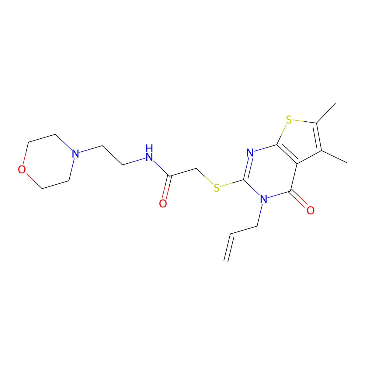 2-((3-allyl-5,6-dimethyl-4-oxo-3,4-dihydrothieno[2,3-d]pyrimidin-2-yl)thio)-N-(2-morpholinoethyl)acetamide molecular structure, CAS 315239-32-8
