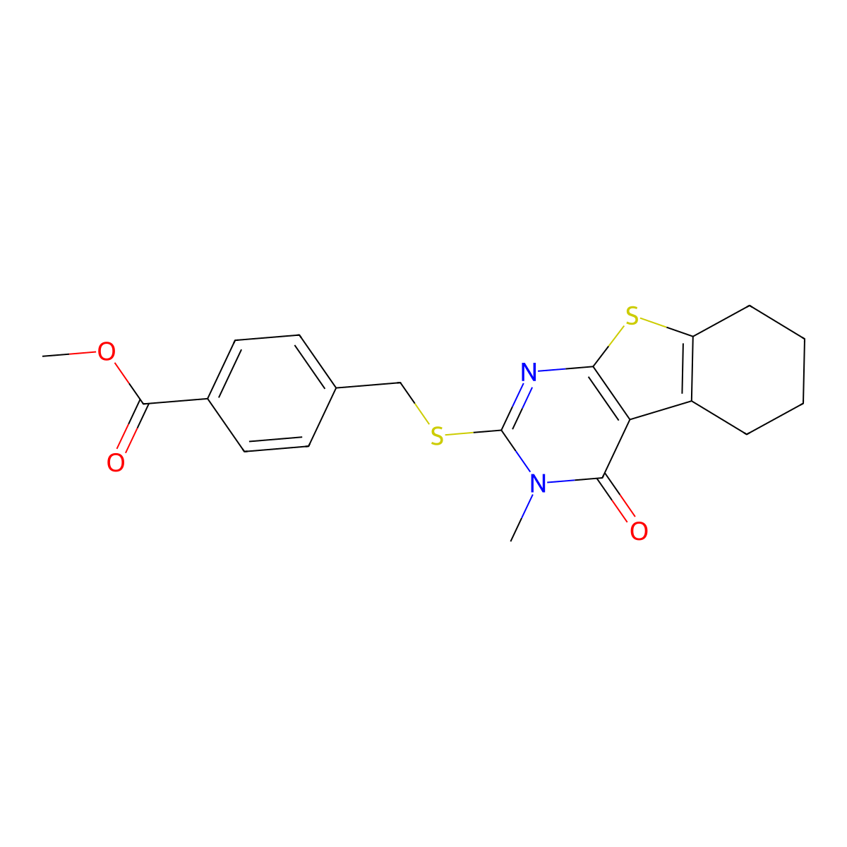 Methyl 4-[(3-methyl-4-oxo-3,5,6,7,8-pentahydrobenzo[b]thiopheno[2,3-d]pyrimidi n-2-ylthio)methyl]benzoate molecular structure, CAS 315239-33-9