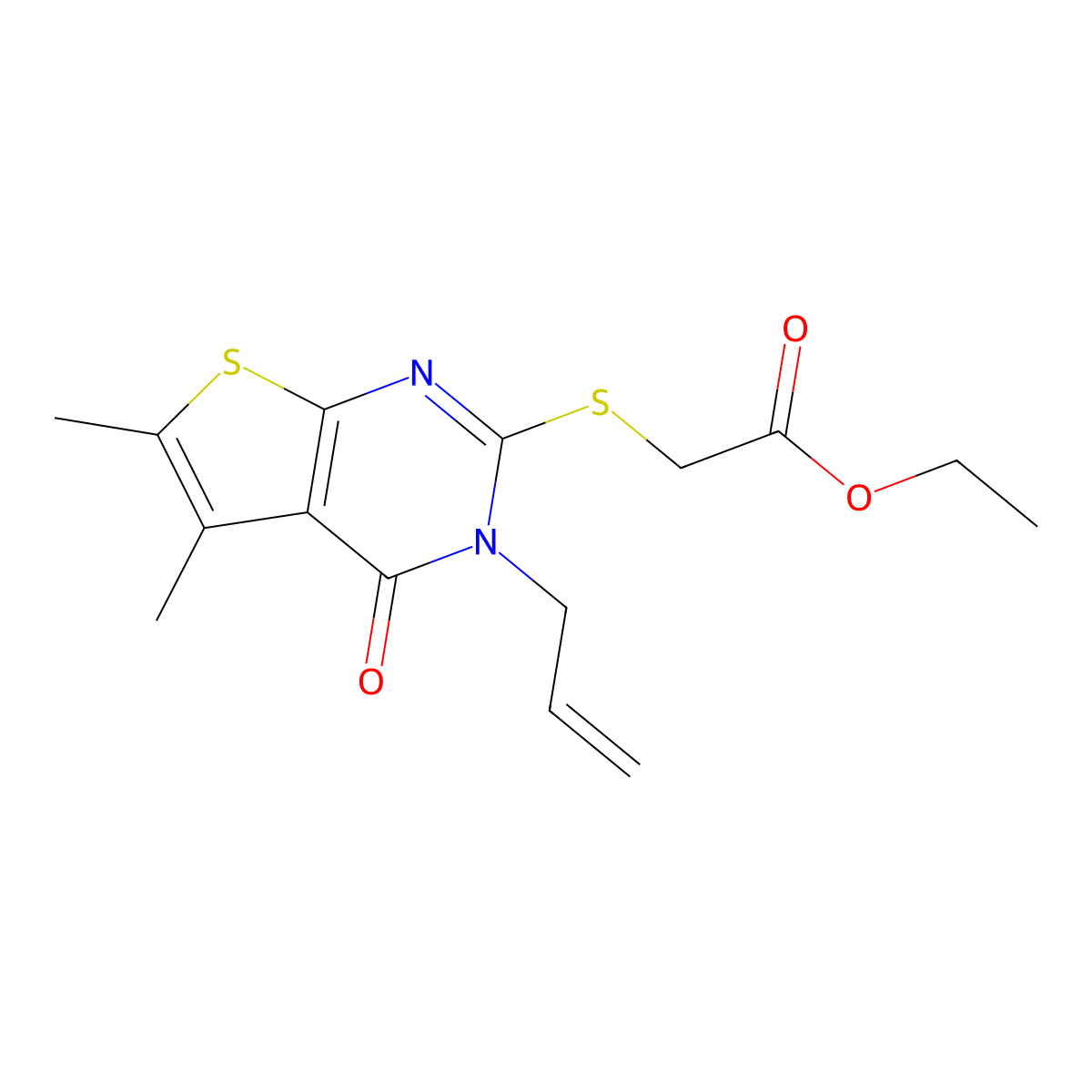 Ethyl [(3-allyl-5,6-dimethyl-4-oxo-3,4-dihydrothieno[2,3-d]pyrimidin-2-yl)thio]acetate molecular structure, CAS 315239-34-0