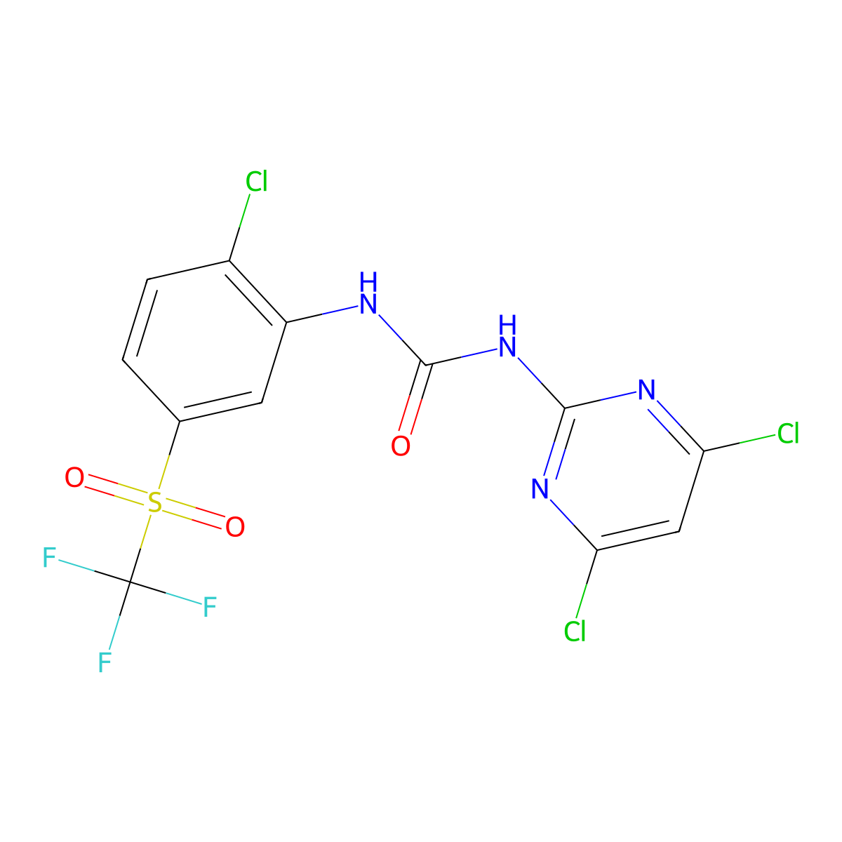 1-(2-Chloro-5-((trifluoromethyl)sulfonyl)phenyl)-3-(4,6-dichloropyrimidin-2-yl)urea molecular structure, CAS 315239-50-0