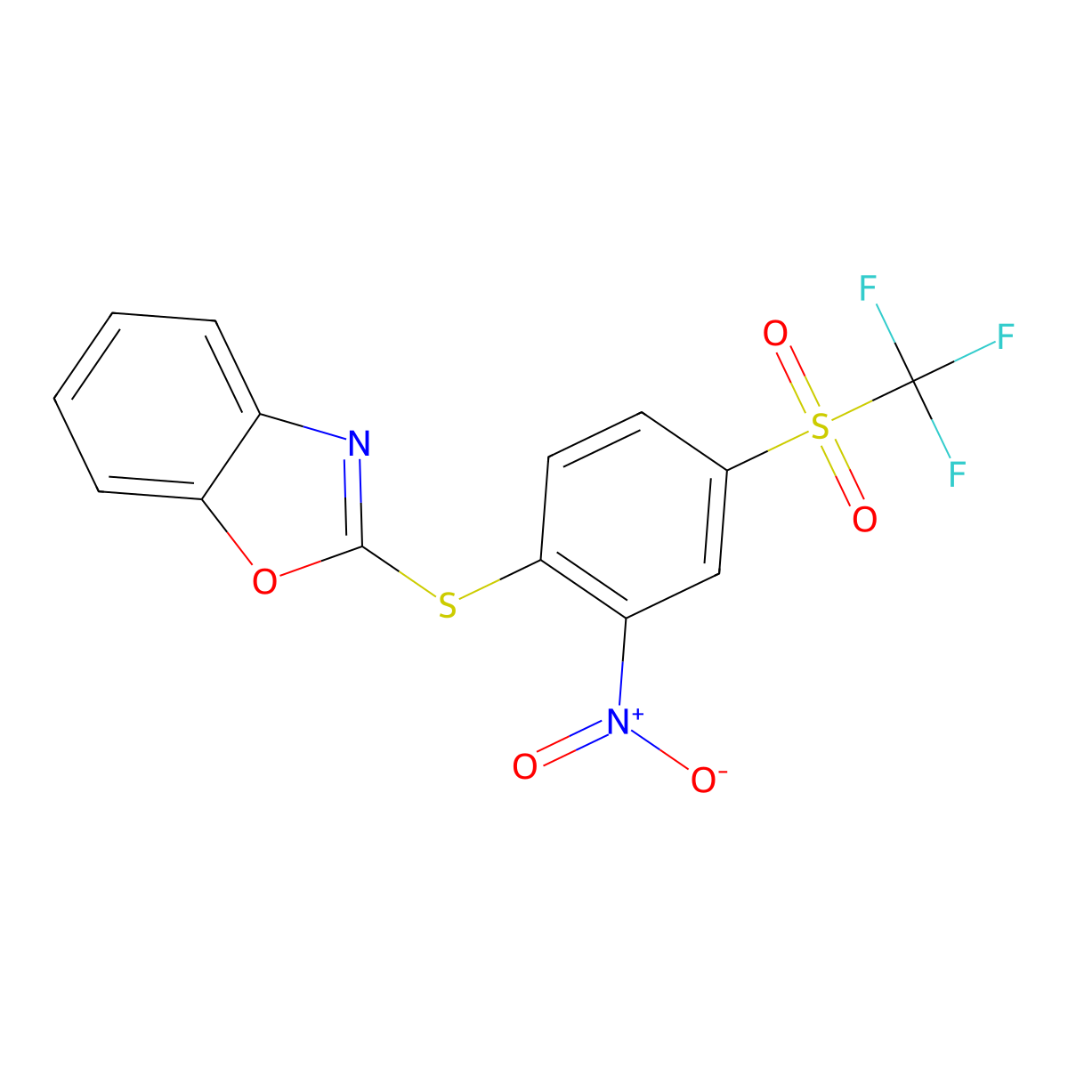 2-((2-Nitro-4-((trifluoromethyl)sulfonyl)phenyl)thio)benzo[d]oxazole molecular structure, CAS 315239-64-6
