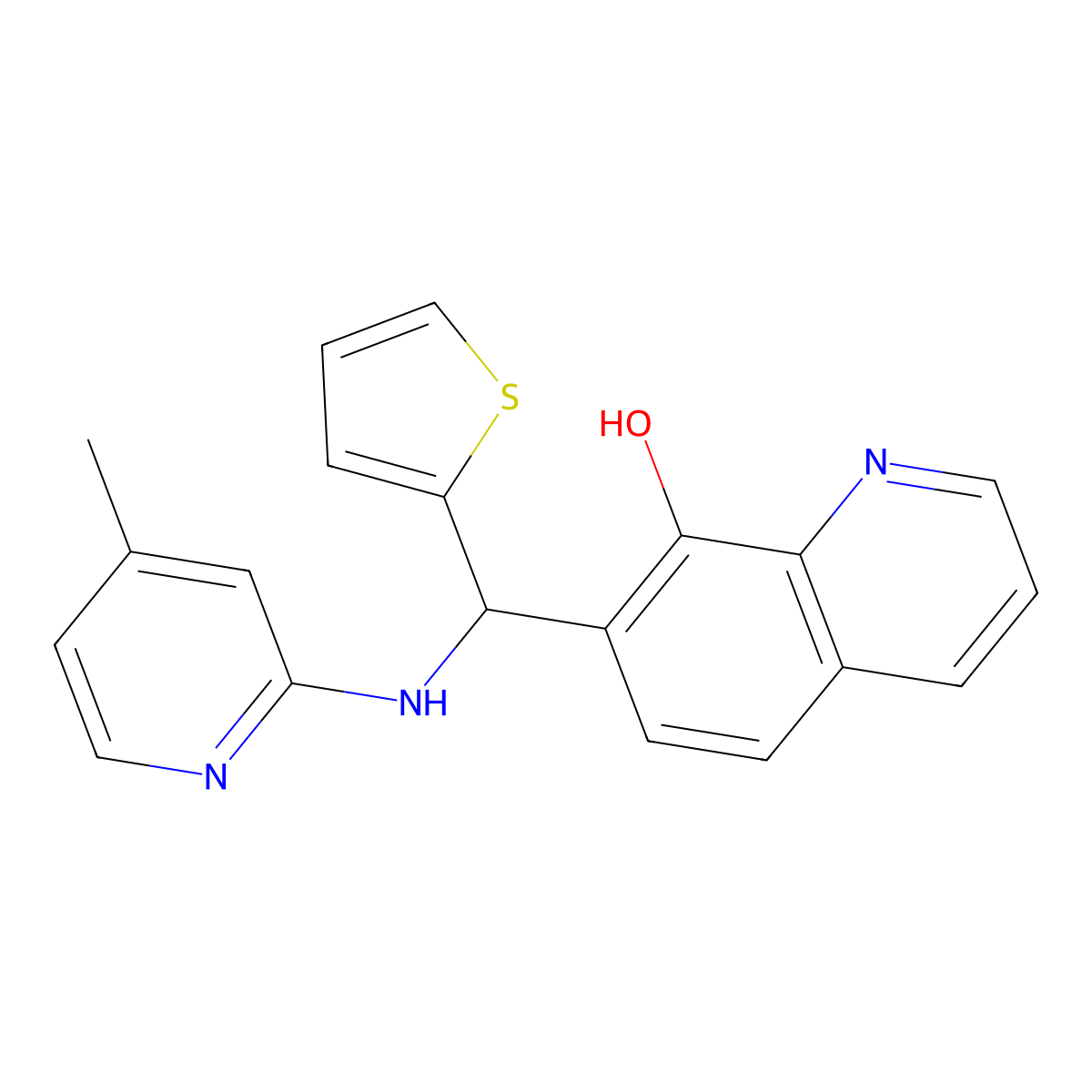 7-(((4-Methylpyridin-2-yl)amino)(thiophen-2-yl)methyl)quinolin-8-ol molecular structure, CAS 315239-87-3