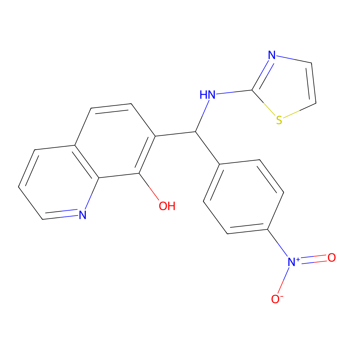 7-((4-Nitrophenyl)(thiazol-2-ylamino)methyl)quinolin-8-ol molecular structure, CAS 315240-12-1