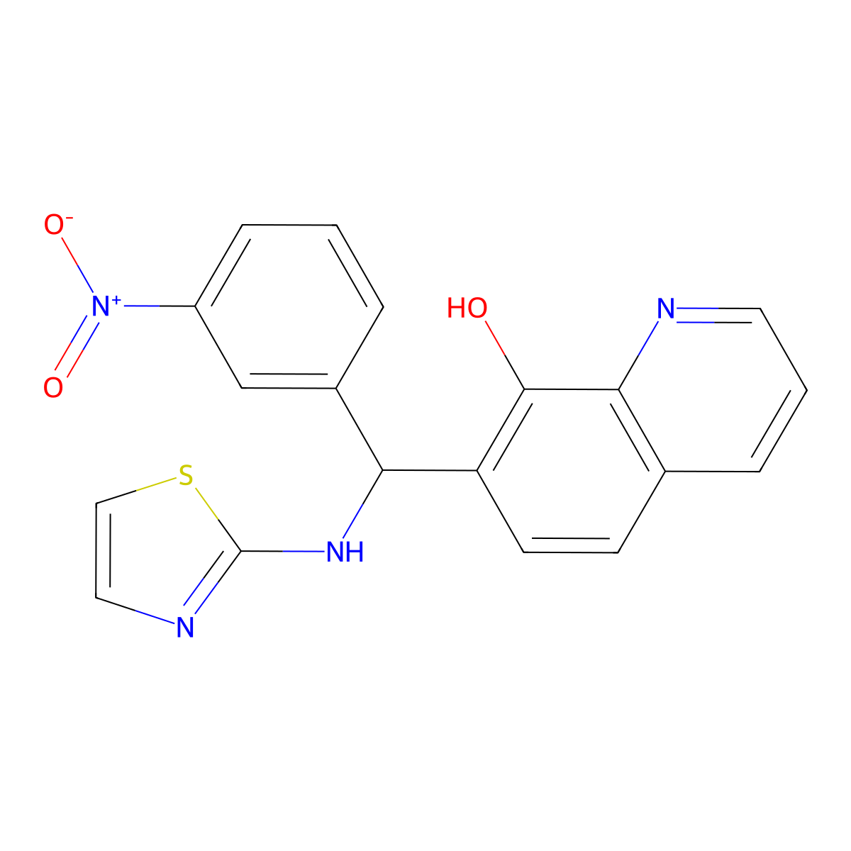 7-((3-Nitrophenyl)(thiazol-2-ylamino)methyl)quinolin-8-ol molecular structure, CAS 315240-21-2