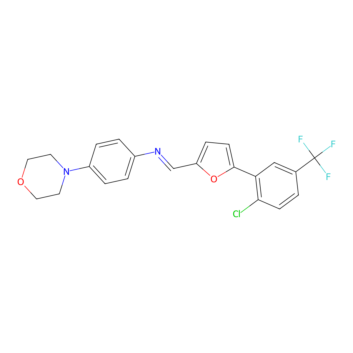 N-[(E)-{5-[2-chloro-5-(trifluoromethyl)phenyl]furan-2-yl}methylidene]-4-(morpholin-4-yl)aniline molecular structure, CAS 315241-00-0