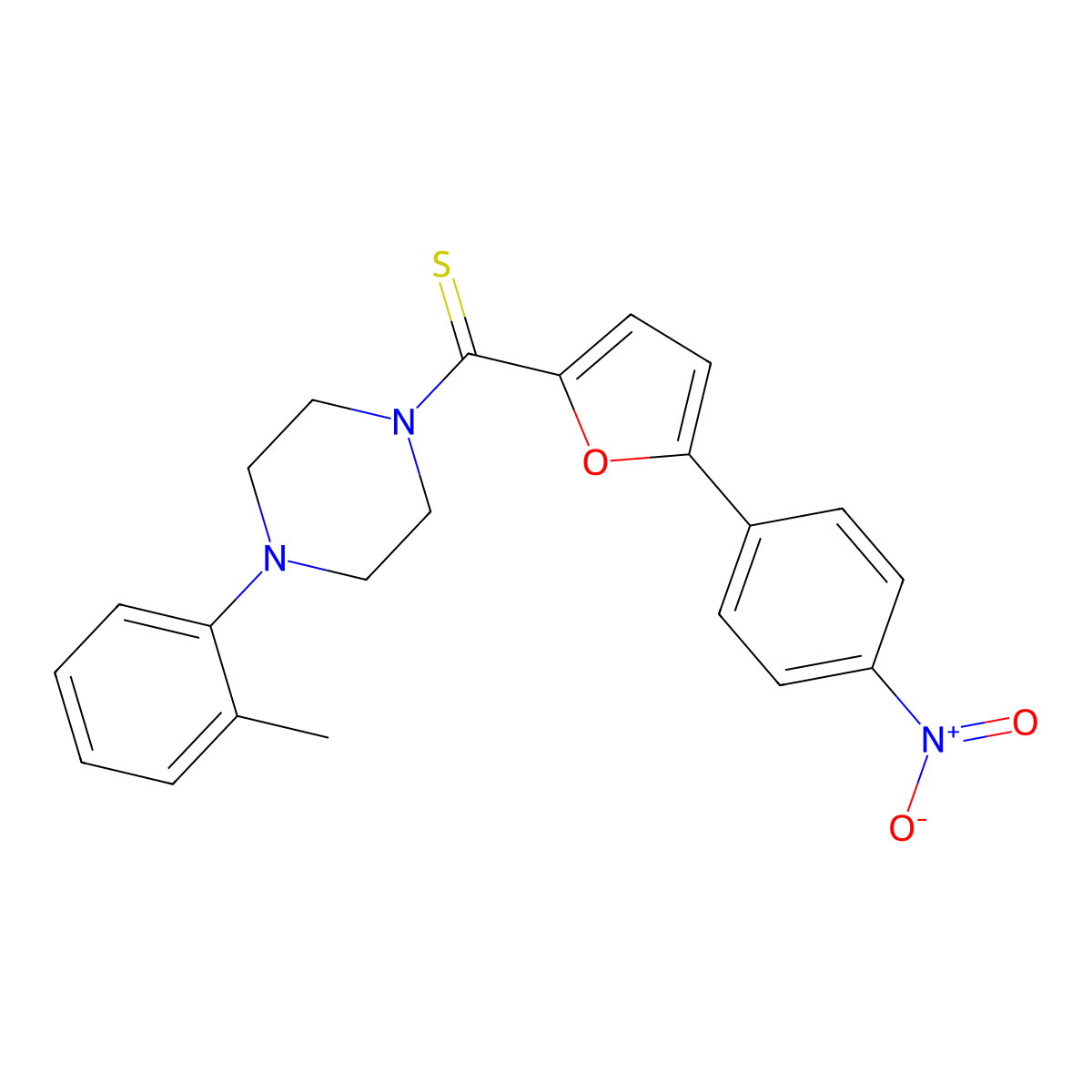 (5-(4-Nitrophenyl)furan-2-yl)(4-(o-tolyl)piperazin-1-yl)methanethione molecular structure, CAS 315242-10-5
