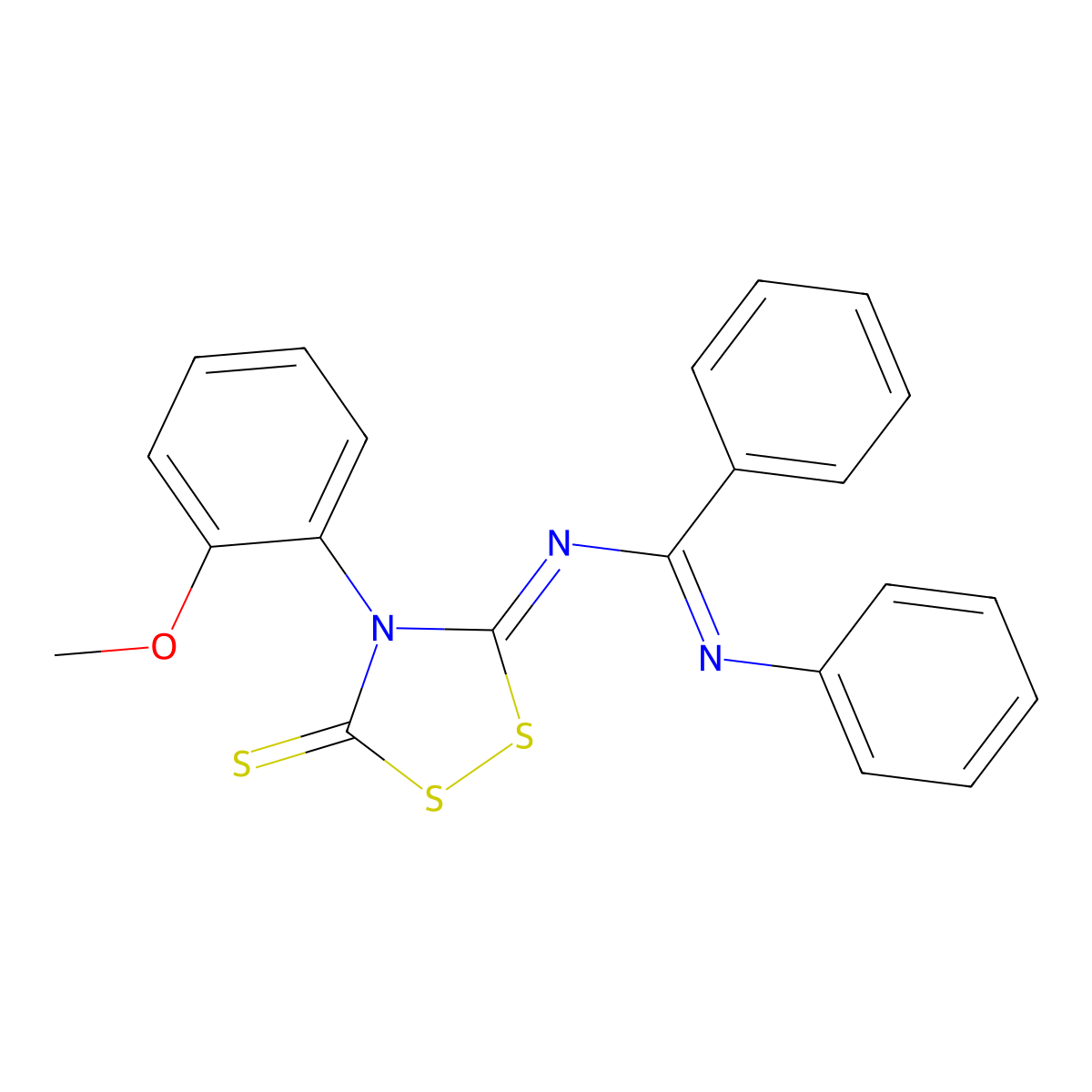 N-[4-(2-methoxyphenyl)-5-sulfanylidene-1,2,4-dithiazolidin-3-ylidene]-N'-phenylbenzenecarboximidamide molecular structure, CAS 315242-48-9