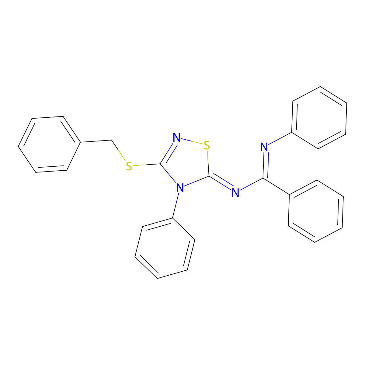 N-(3-benzylsulfanyl-4-phenyl-1,2,4-thiadiazol-5-ylidene)-N'-phenylbenzenecarboximidamide molecular structure, CAS 315242-54-7