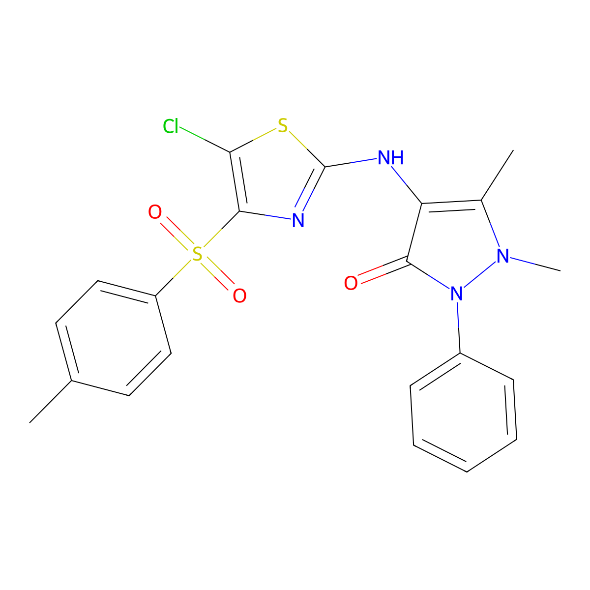 4-((5-chloro-4-tosylthiazol-2-yl)amino)-1,5-dimethyl-2-phenyl-1H-pyrazol-3(2H)-one molecular structure, CAS 315242-56-9