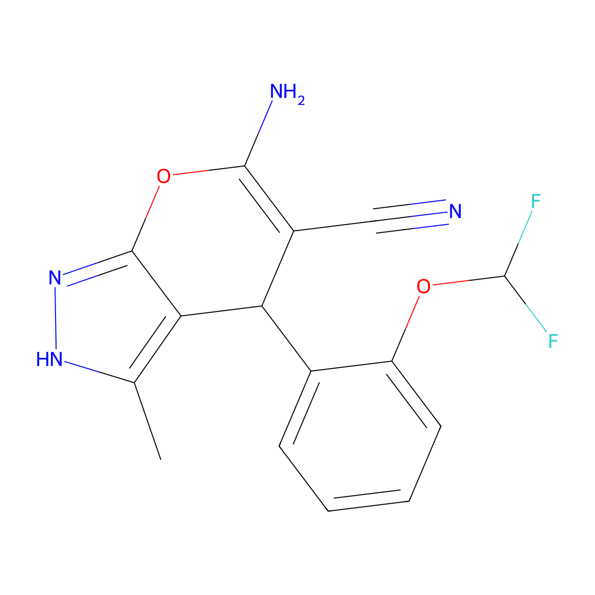 6-Amino-4-[2-(difluoromethoxy)phenyl]-3-methyl-1,4-dihydropyrano[2,3-c]pyrazole-5-carbonitrile molecular structure, CAS 315244-83-8