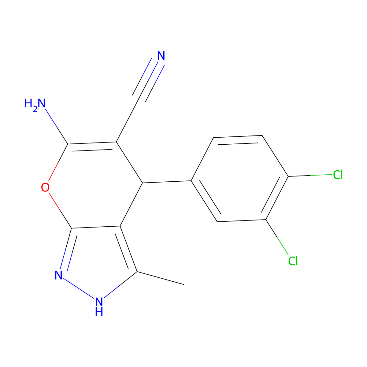 6-Amino-4-(3,4-dichlorophenyl)-3-methyl-1,4-dihydropyrano[2,3-c]pyrazole-5-carbonitrile molecular structure, CAS 315244-85-0