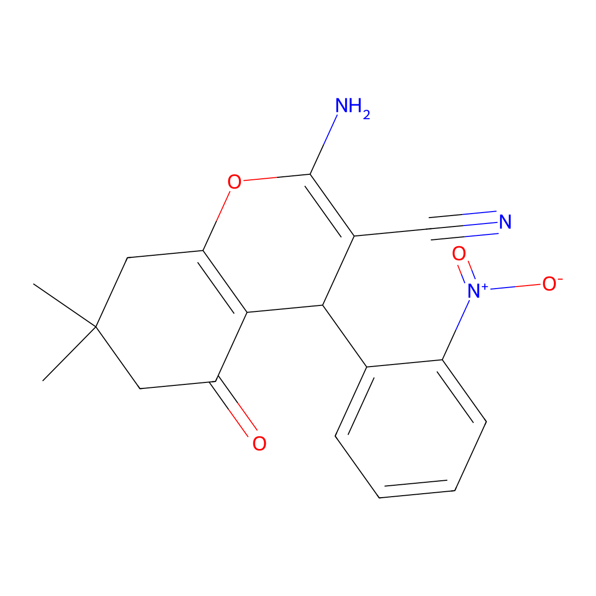 2-amino-7,7-dimethyl-4-(2-nitrophenyl)-5-oxo-5,6,7,8-tetrahydro-4H-chromene-3-carbonitrile molecular structure, CAS 315245-01-3