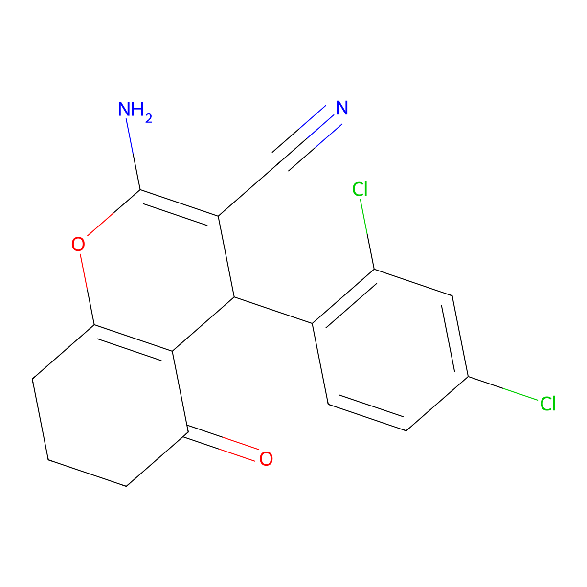2-amino-4-(2,4-dichlorophenyl)-5-oxo-5,6,7,8-tetrahydro-4H-chromene-3-carbonitrile molecular structure, CAS 315245-07-9