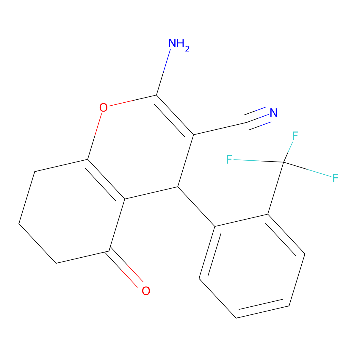 2-amino-5-oxo-4-[2-(trifluoromethyl)phenyl]-5,6,7,8-tetrahydro-4H-chromene-3-carbonitrile molecular structure, CAS 315245-08-0