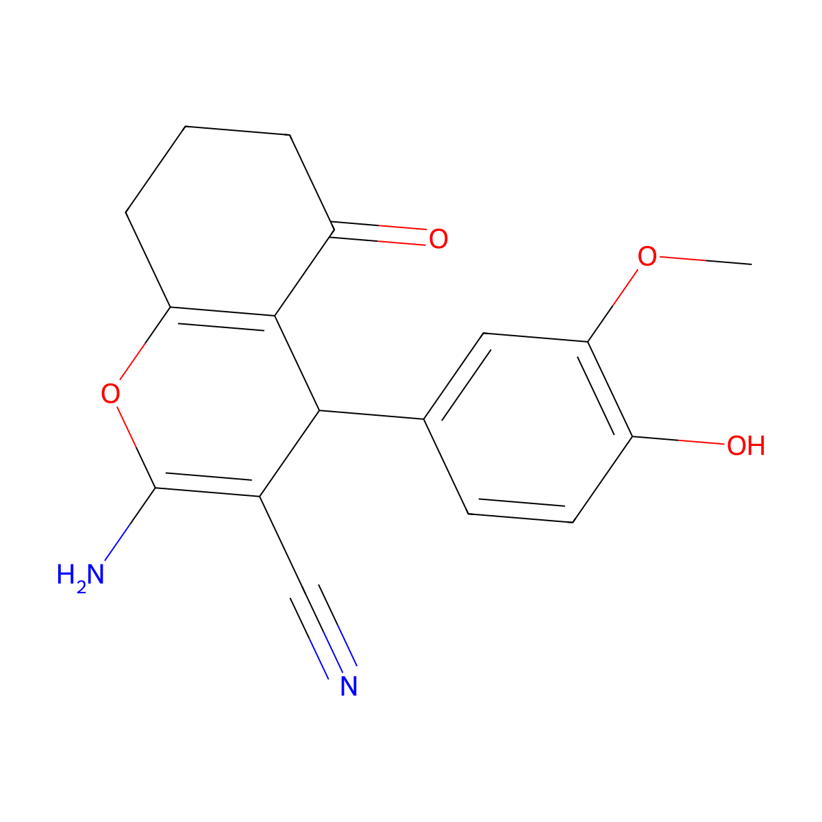 2-amino-4-(4-hydroxy-3-methoxyphenyl)-5-oxo-5,6,7,8-tetrahydro-4H-chromene-3-carbonitrile molecular structure, CAS 315245-09-1