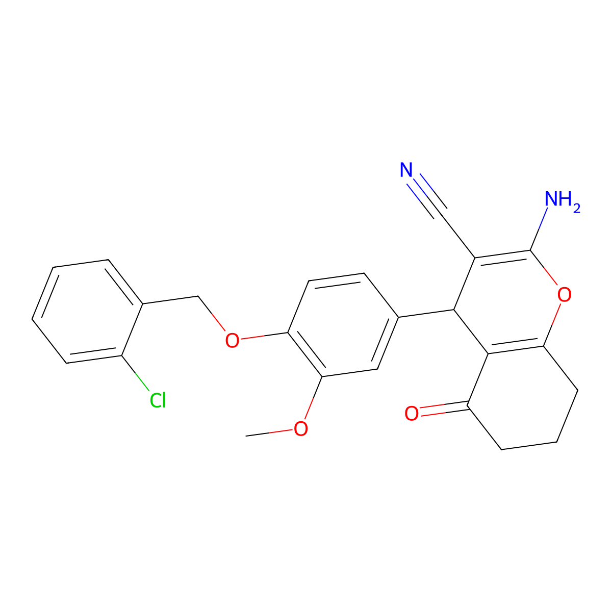 2-Amino-4-(4-((2-chlorobenzyl)oxy)-3-methoxyphenyl)-5-oxo-5,6,7,8-tetrahydro-4H-chromene-3-carbonitrile molecular structure, CAS 315245-11-5